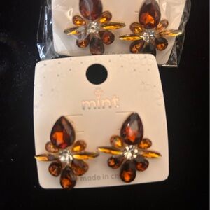 Stunning brown rhinestone pierced earrings